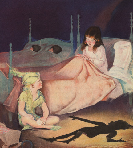 Illustration of Peter Pan and Wendy Talking at Night by Roy Best
