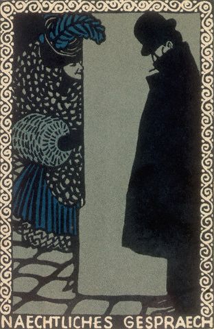 Viennese Postcard Entitled A Conversation by Night by Moriz Jung