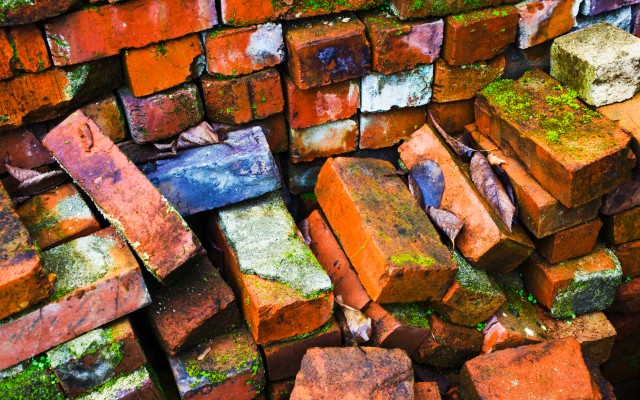 Stack of bricks<br /> in<br /><br /> alley