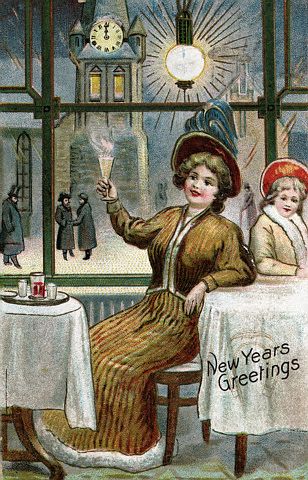 Women Seated In Cafe/New Years/Illus
