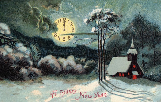 Postcard Reads "A Happy New Year"