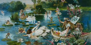 Book Illustration of Fairies and Swans