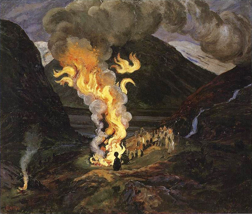 Bonfire Celebrating Mid-Summer by Nikolai Astrup via Wiki Commons