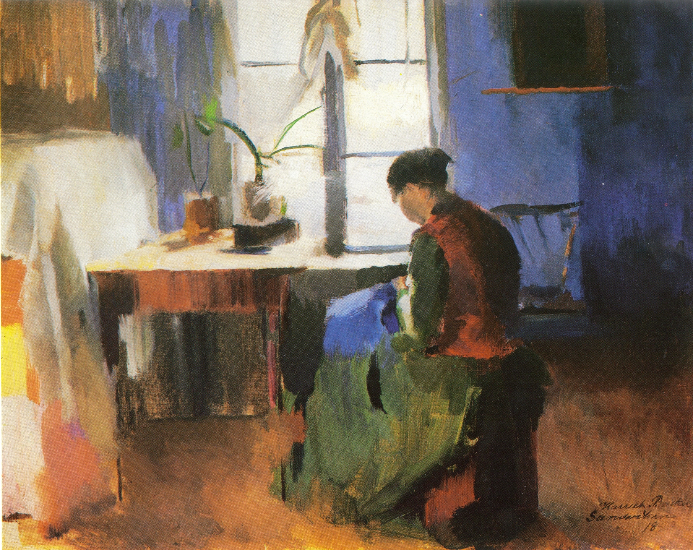 Kone som syr by Harriet Backer via Wiki Commons