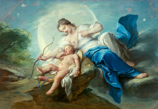 Amor is Disarmed by Diana by Charles Amédée Philippe van Loo via Wiki Commons